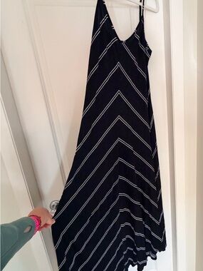 LOFT Black Maxi Dress with White Chevron Stripes